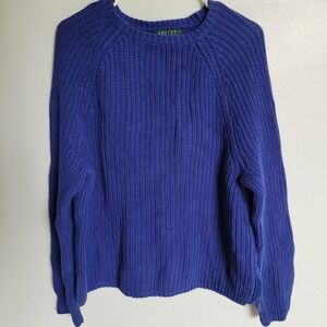 Lauren Ralph Lauren Women's XL Blue Ribbed Knit Cotton Crew Neck Sweater Cozy